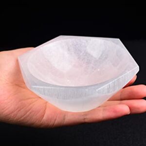 AMOYSTONE Natural Selenite Plate Selenite Bowl for Crystals Hexagon Selenite Dish 4" for Chakra Healing Crystals Collection Gift