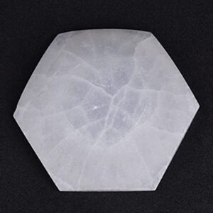 AMOYSTONE Natural Selenite Plate Selenite Bowl for Crystals Hexagon Selenite Dish 4" for Chakra Healing Crystals Collection Gift