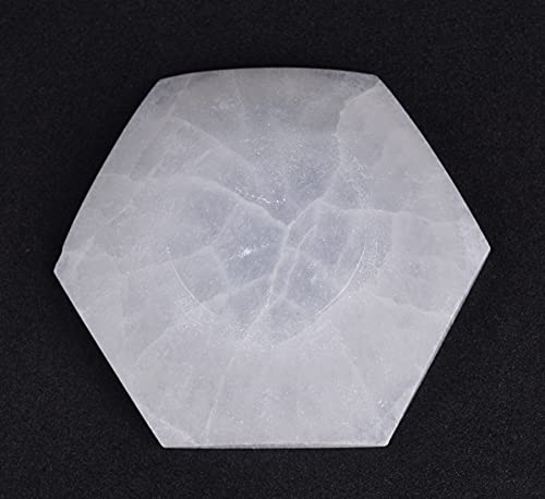 AMOYSTONE Natural Selenite Plate Selenite Bowl for Crystals Hexagon Selenite Dish 4" for Chakra Healing Crystals Collection Gift