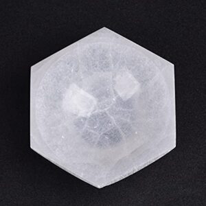 AMOYSTONE Natural Selenite Plate Selenite Bowl for Crystals Hexagon Selenite Dish 4" for Chakra Healing Crystals Collection Gift