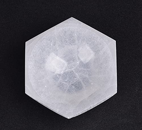 AMOYSTONE Natural Selenite Plate Selenite Bowl for Crystals Hexagon Selenite Dish 4" for Chakra Healing Crystals Collection Gift