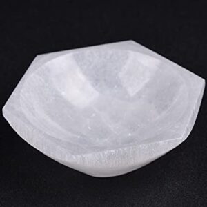 AMOYSTONE Natural Selenite Plate Selenite Bowl for Crystals Hexagon Selenite Dish 4" for Chakra Healing Crystals Collection Gift