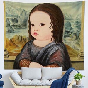 instruban little girl mona lisa wall tapestry cute figure painting tapestries decoration for bedroom living room(h51.2×w59.1)