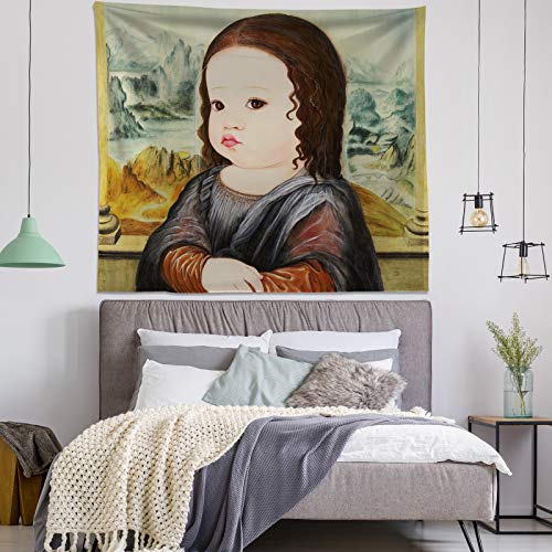 Instruban Little Girl Mona Lisa Wall Tapestry Cute Figure Painting Tapestries Decoration for Bedroom Living Room(H51.2×W59.1)