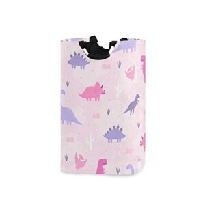 xigua pink cartoon dinosaur large laundry basket, collapsible clothes hamper with handles tall foldable clothes bag for family bedroom bathroom student dormitory, 12.6 x 11 x 22.7 in