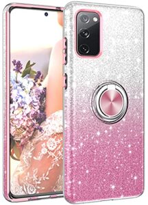 nclcase samsung galaxy s20 fe 5g case, bling sparkly glitter cute phone case for women girls with kickstand,slim fit drop protection shockproof cover for samsung galaxy s20 fe 6.5 inch - pink