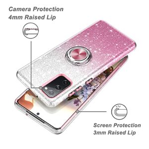NCLcase Samsung Galaxy S20 FE 5G Case, Bling Sparkly Glitter Cute Phone Case for Women Girls with Kickstand,Slim Fit Drop Protection Shockproof Cover for Samsung Galaxy S20 FE 6.5 Inch - Pink