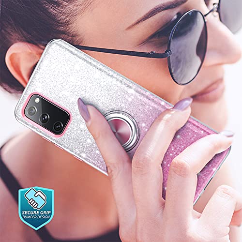 NCLcase Samsung Galaxy S20 FE 5G Case, Bling Sparkly Glitter Cute Phone Case for Women Girls with Kickstand,Slim Fit Drop Protection Shockproof Cover for Samsung Galaxy S20 FE 6.5 Inch - Pink