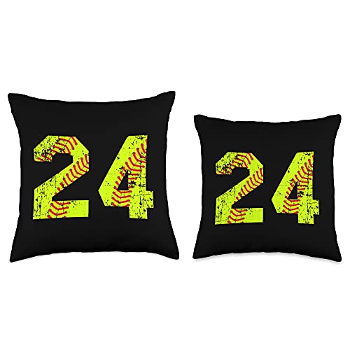 Vintage Distressed Classic Softball #24 Vintage Softball 24 Jersey Number Throw Pillow, 16x16, Multicolor