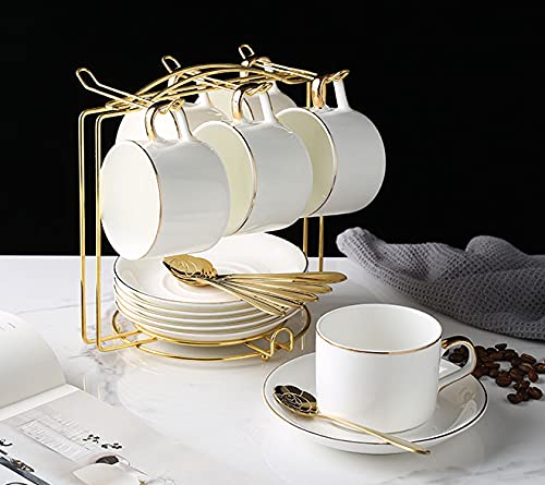 Jusalpha Gold Colored Teacup-Coffee Mug Holder Rack, Organizer for Kitchen, Teacup Display Stand for Counter (Gold, Capacity:6)