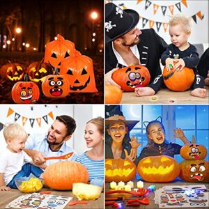 Pumpkin Carving Kit for Kids, 6 Halloween Pumpkin Carving Tools Set + 6 LED Candles + 6 LED Rings + 6 Pumpkin Stickers + 10 Carving Stencils + 2 Lawn Bags , DIY Jack-O-Lanterns Halloween Decorations