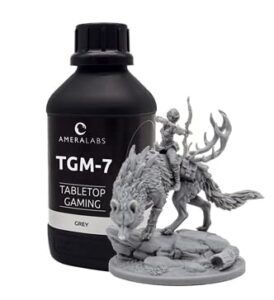 ameralabs tgm-7 3d printing resin for tabletop miniatures – tough, high resolution, low odor, fast curing on lcd msla uv 3d printers, 1l (grey)