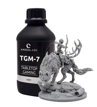 AmeraLabs TGM-7 3D Printing Resin for Tabletop Miniatures – Tough, High Resolution, Low Odor, Fast Curing on LCD MSLA UV 3D Printers, 1L (Grey)