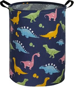 essme kids dinosaur laundry basket dinosaur storage bin collapsible canvas waterproof coating boys hamper for toy bins,baby hamper,boys room decor(navy blue dinosaur)