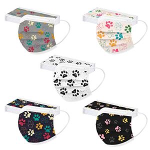 cute face mask,animal print mask,50pc paw print disposable face mask for women with cute designs dog paw print paper mask(c)