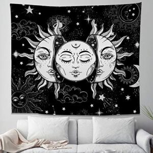 instruban sun and moon tapestry black and white tapestry burning sun god with stars wall tapestry psychedelic tapestry for bedroom aesthetic - 51.2x59.1 inches