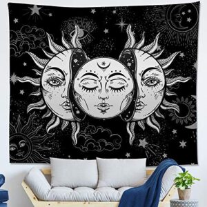Instruban Sun and Moon Tapestry Black and White Tapestry Burning Sun God with Stars Wall Tapestry Psychedelic Tapestry for Bedroom Aesthetic - 51.2x59.1 Inches