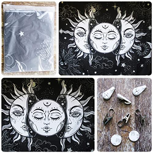 Instruban Sun and Moon Tapestry Black and White Tapestry Burning Sun God with Stars Wall Tapestry Psychedelic Tapestry for Bedroom Aesthetic - 51.2x59.1 Inches