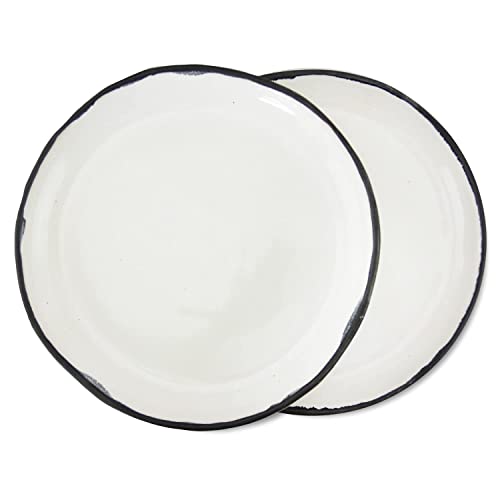 roro Hand-Molded Glossy Ceramic Stoneware White Tabletop Appetizer Plates with Hand-Drawn Black Border, Set of 2