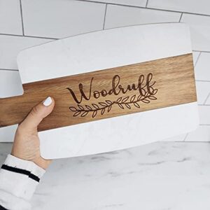 cheese board, personalized wood marble cutting board, housewarming, bridal shower gift (rectangular wood & marble stripe)