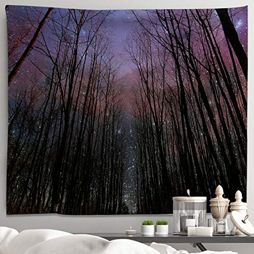 Night Forest Tapestry Wall Hanging Nature Landscape Tapestry Through Starry Night SkyTree Tapestries for Bedroom Living Room Dorm Decor - H51.2×W59.1 inches