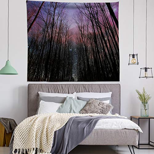 Night Forest Tapestry Wall Hanging Nature Landscape Tapestry Through Starry Night SkyTree Tapestries for Bedroom Living Room Dorm Decor - H51.2×W59.1 inches