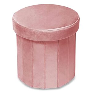 phantoscope storage ottoman round15 inch, velvet folding storage boxes footrest stool toy box, padded seat for dorm living room bedroom, support 220lbs pink