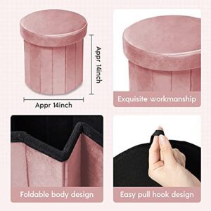 Phantoscope Storage Ottoman Round15 Inch, Velvet Folding Storage Boxes Footrest Stool Toy Box, Padded Seat for Dorm Living Room Bedroom, Support 220lbs Pink