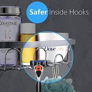 AJayHao 2-Pack Corner Shower Caddy Shelf With Inside Hooks, Wall Mounted Rustproof Bathroom Organizer Basket, No Drilling Traceless Adhesive,304 Stainless Steel Storage Rack.