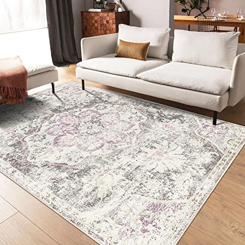 Pajata 5X7 Vintage Moroccan Persia Area Rug - Non-Slip, Non-shed, Stain Resistant, Distressed for Bedroom Kitchen and Living Room(Purple)