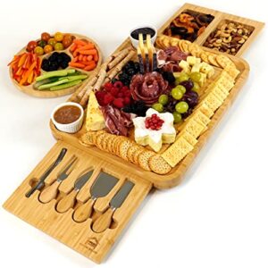 charcuterie board set - bamboo cheese board and knife set - large cheese tray for serving at parties - for cheese and charcuterie lovers