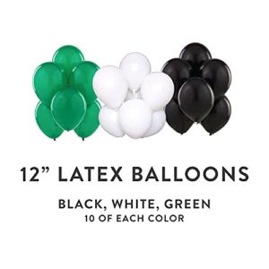 Hall & Perry Game Day Soccer Balloon Kit with Mylar Letters and Soccer Balls and Latex White Green and Black Balloons