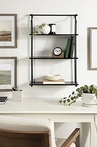 Kate and Laurel Walters Modern 3-Tier Hanging Shelf, 21 x 32, Black, Decorating Wall Mounted Storage Shelf for Wall