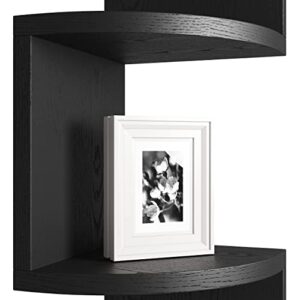 GREENDEW 5-Tier Wall Mount Radial Floating Corner Shelf, Wood Display Storage Shelves for Home Office Decor (Black)