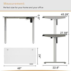 Meilocar Height Adjustable Electric Standing Desk, Sit Stand Computer Desk with Memory Controller, Home Office Workstation Stand up Desk with Splice Board, 48" x 24" Tabletop (White Top + White Frame)