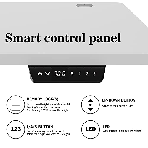 Meilocar Height Adjustable Electric Standing Desk, Sit Stand Computer Desk with Memory Controller, Home Office Workstation Stand up Desk with Splice Board, 48" x 24" Tabletop (White Top + White Frame)