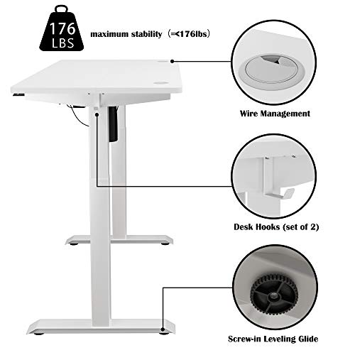 Meilocar Height Adjustable Electric Standing Desk, Sit Stand Computer Desk with Memory Controller, Home Office Workstation Stand up Desk with Splice Board, 48" x 24" Tabletop (White Top + White Frame)