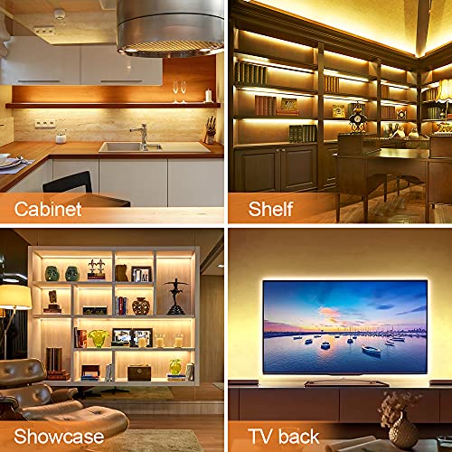 Under Cabinet Lights LED Strip Lighting for Kitchen 13ft Dimmable Under Counter Lighting with Remote Control and Adapter, Timing Warm White Strip Lights for Closet Bookshelf Bedroom - 2400LM, 3000K