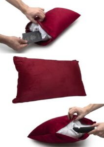 norott decorative throw pillow vault secret pocket-6.5x10.5-keep items private safe secure in plain sight-beds-couch-sofa-any room-travel use- oblong crimson-13.5x19.5x6.5 inches