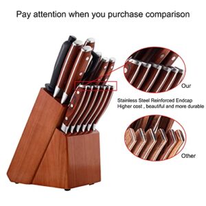 HISSF Japanese Knife Set 18 Piece German High Carbon Stainless Steel Kitchen Knife Sets with Wooden Block, Full Tang Triple Rivet kitchen Knife Block Set for Gift, Chef Knife Set