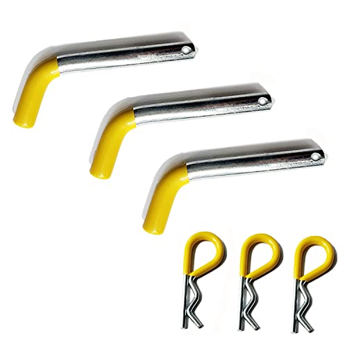 MaxxHaul 50565 3 Pack Trailer Hitch Pin & Clip with Rubber-Coated Vinyl Yellow Grip, 5/8" Diameter, Fits 2" Receiver