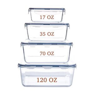 husanmp extra large glass food storage containers with lids, set-8-piece lunch containers, ideal for storing food, vegetables, fruits, baking cake & lot of other tasty food (rectangular)