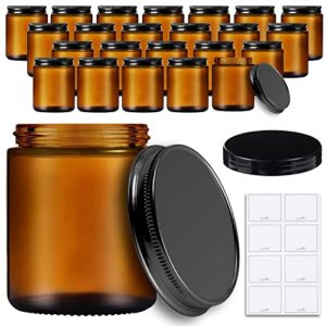 prettycare 24 pack 8 oz amber candle jars for making candles, round glass jar with lids leakproof containers for food storage, canning jar for spice, liquid, powder, lotions