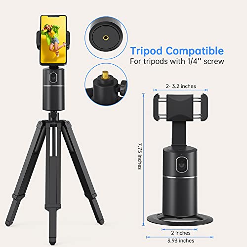 Auto Face Tracking Tripod, No App Required, 360° Rotation Face Body Phone Camera Mount Smart Shooting Phone Tracking Holder for Live Vlog Streaming Video, Rechargeable Battery-Black