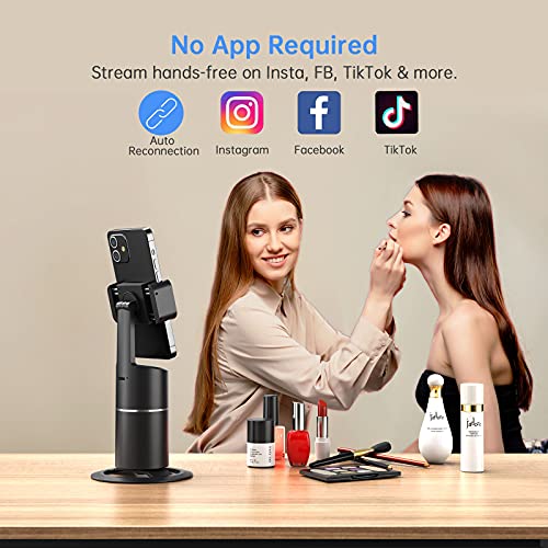 Auto Face Tracking Tripod, No App Required, 360° Rotation Face Body Phone Camera Mount Smart Shooting Phone Tracking Holder for Live Vlog Streaming Video, Rechargeable Battery-Black