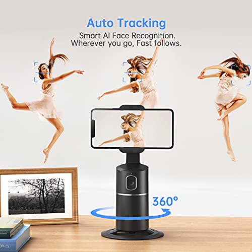 Auto Face Tracking Tripod, No App Required, 360° Rotation Face Body Phone Camera Mount Smart Shooting Phone Tracking Holder for Live Vlog Streaming Video, Rechargeable Battery-Black