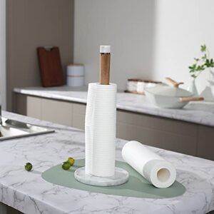 jalz jalz Paper Towel Holder Countertop Marble Base and Acacia Wood Stand,13.3'' Kitchen Paper Towel Roll Holder Stand