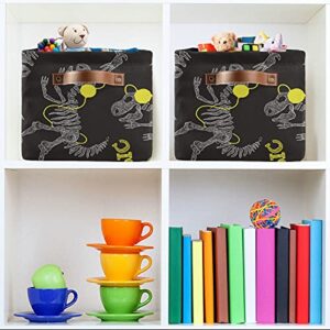 susiyo Large Foldable Storage Bin Funny Skeleton Dinosaur Fabric Storage Baskets Collapsible Decorative Baskets Organizing Basket Bin with PU Handles for Shelves Home Closet Bedroom Living Room-1Pack