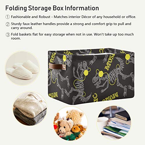 susiyo Large Foldable Storage Bin Funny Skeleton Dinosaur Fabric Storage Baskets Collapsible Decorative Baskets Organizing Basket Bin with PU Handles for Shelves Home Closet Bedroom Living Room-1Pack