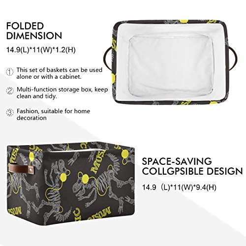 susiyo Large Foldable Storage Bin Funny Skeleton Dinosaur Fabric Storage Baskets Collapsible Decorative Baskets Organizing Basket Bin with PU Handles for Shelves Home Closet Bedroom Living Room-1Pack